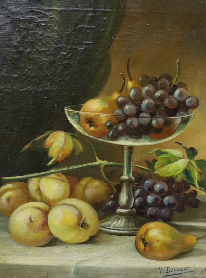 V. Denayer, pair of oils on canvas, Still lifes of fruit, signed, 36 x 27cm